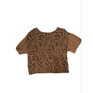 Donna Jessica Womens Animal Print Crop Top Blouse Size 1 Short Sleeve Zebra